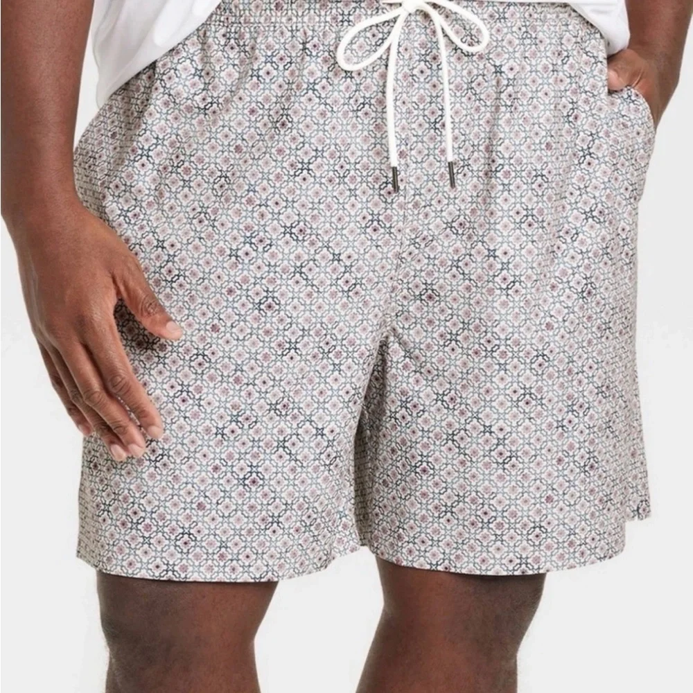 Goodfellow TILE PRINT swim trunks XL W/ brief 3 pocket 7